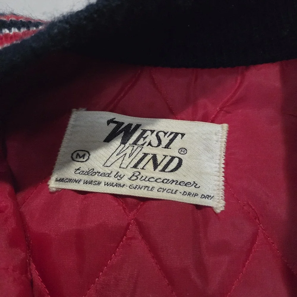 VTG West Wind Buccaneer Snap Bomber Varsity Jacket Sz Medium Black/Red Satin EUC